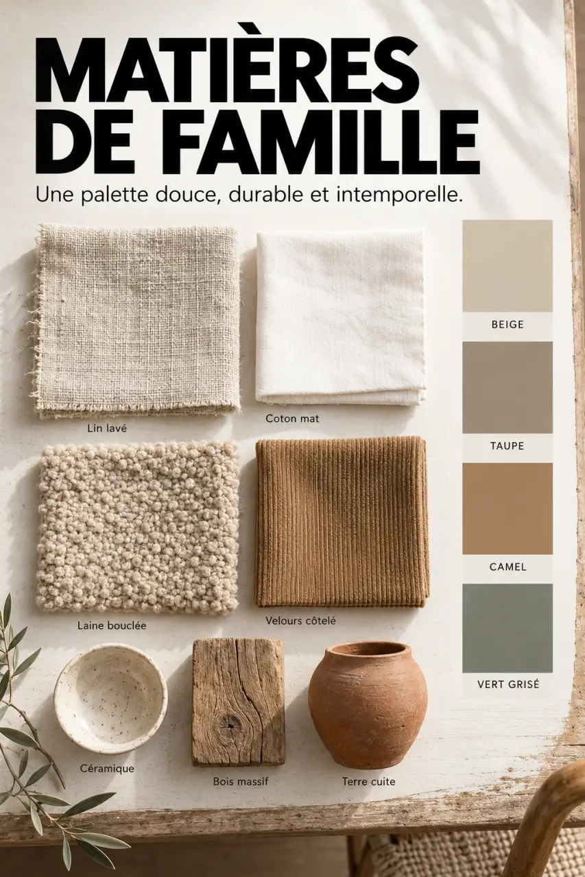 Palette de couleurs et matières naturelles pour une déco maison de famille