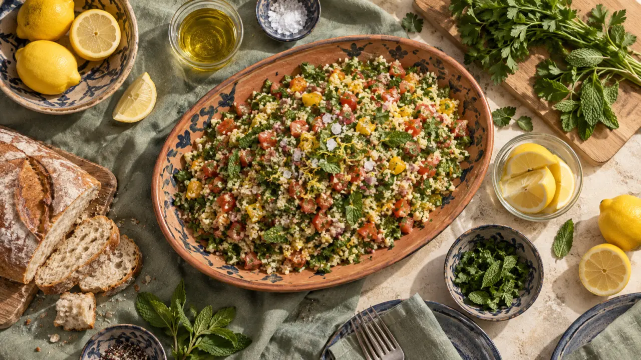 Plats conviviaux et estivaux a partager : taboulé d’été aux tomates et poivrons