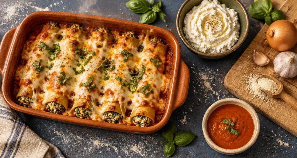 Recette italienne : gratin cannelloni épinards-ricotta, mozzarella fondante